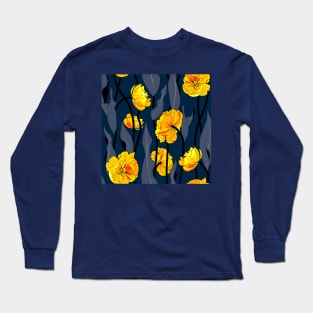 yellow double tulip on dark blue foliage Long Sleeve T-Shirt